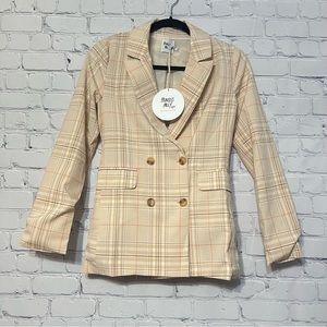 Princess Polly Blazer Womens Size 0 Beige Multicolor Plaid Long Sleeve Jacket